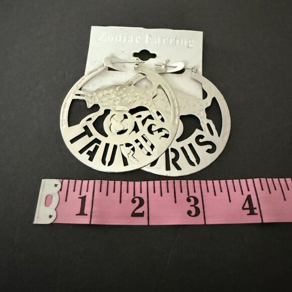 NOC Zodiac Taurus Earrings Silver Round Cutout Textured Design Astrology Jewelry - Picture 4 of 4